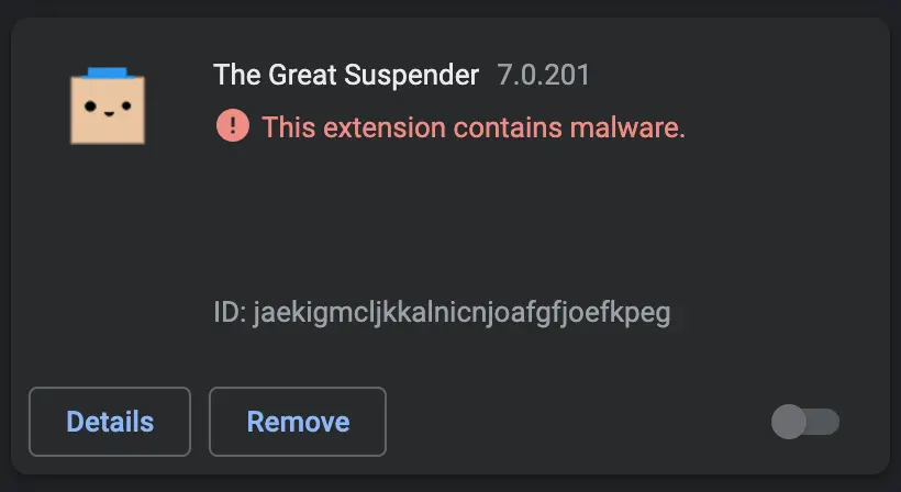 Google Chrome alerted me this extension has a malware