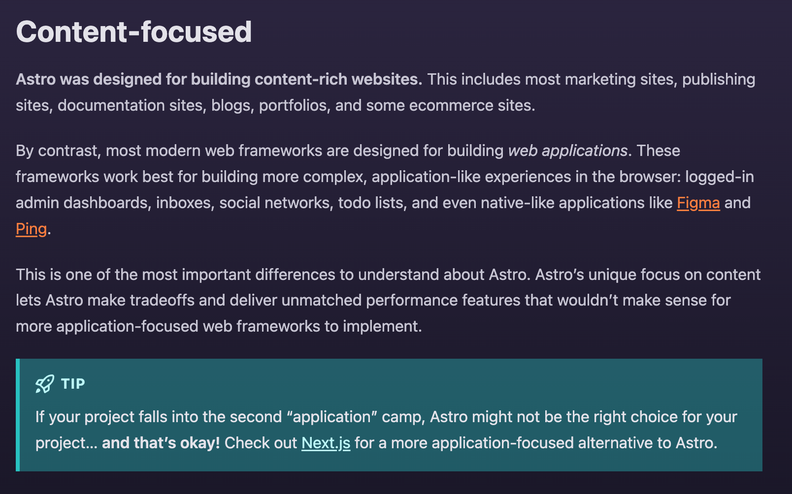 Astro.build website : content-focused