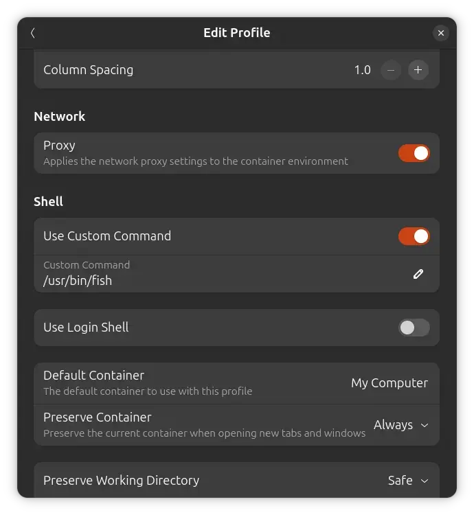 setting Fish shell as a custom command in terminal