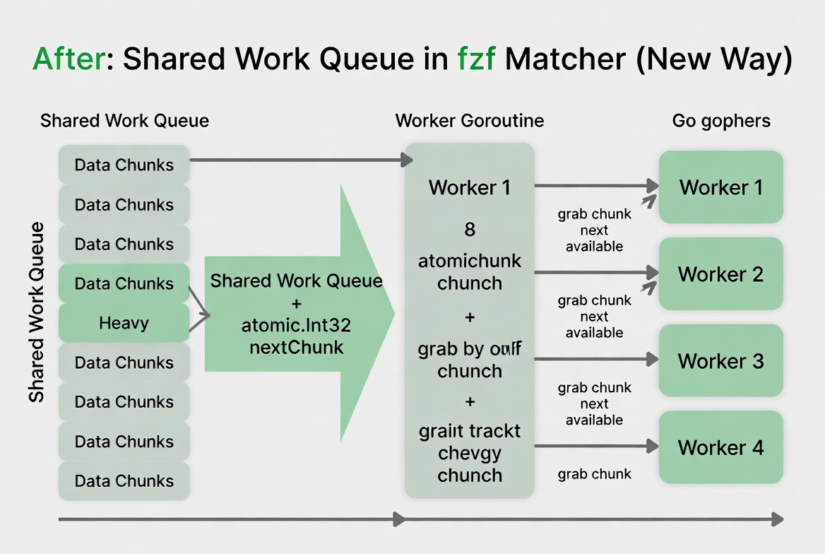 fzf matcher with shared work queue (the new way)