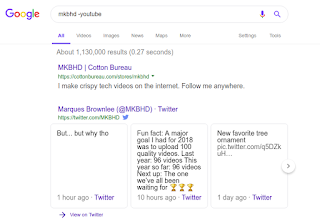 البحث عن ماركيز براونلى MKBHD وطلب نتائج ليست من اليوتيوب