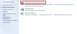 network and sharing center to access internet