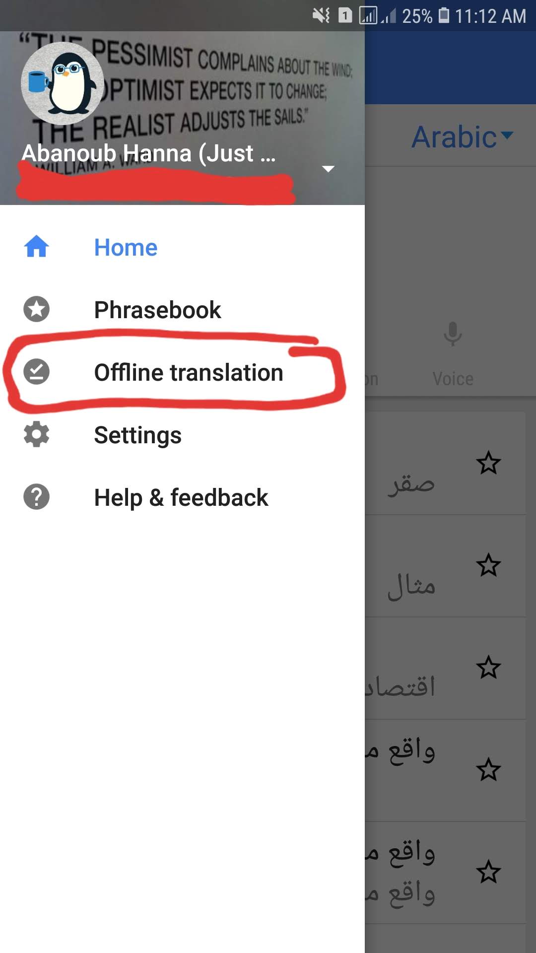 اعدادات الترجمة بدون انترنت فى تطبيق ترجمة جوجل على الأندرويد