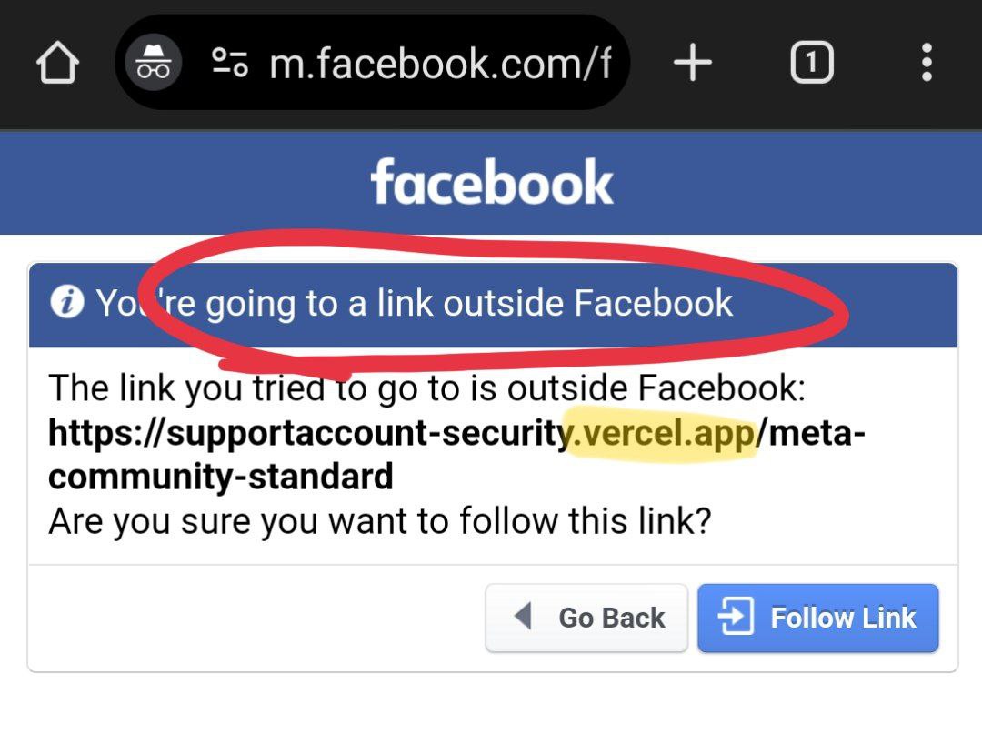 leaving Facebook to a phishing page