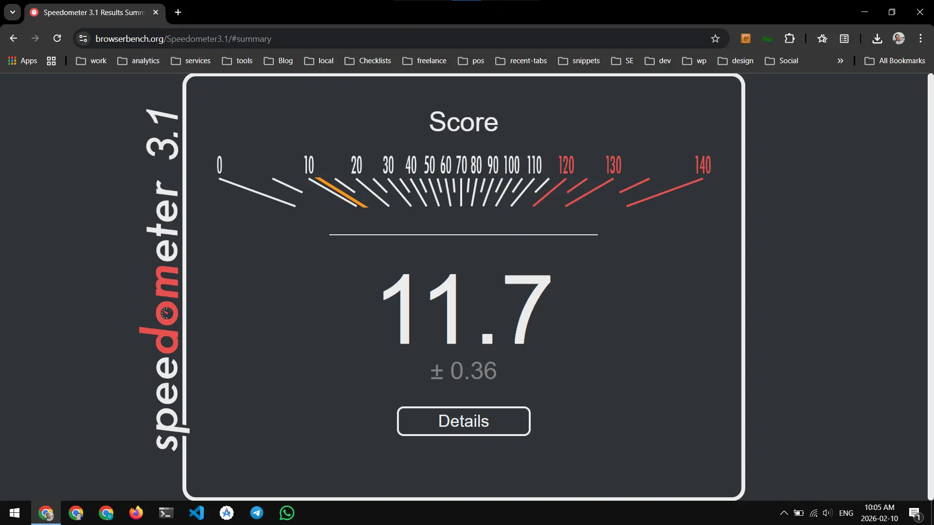 speedometer 3.1 web benchmark on Microsoft Windows 10 Pro