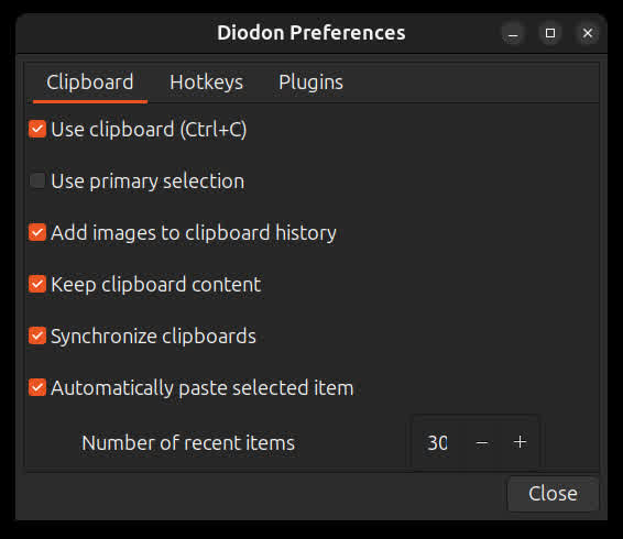 Diodon clipboard manager preferences