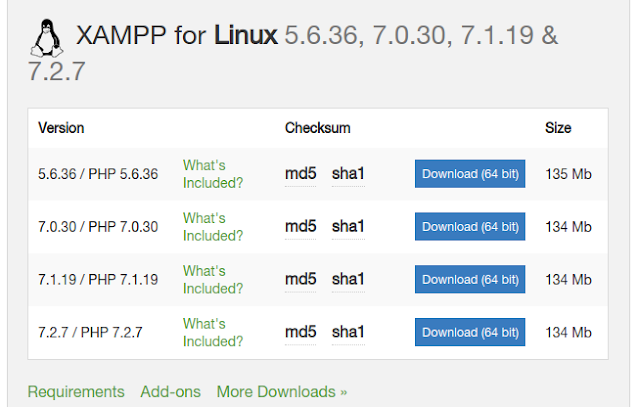 تحميل برنامج إدارة الخادم المحلى xampp على نظام تشغيل أوبنتو لينكس
